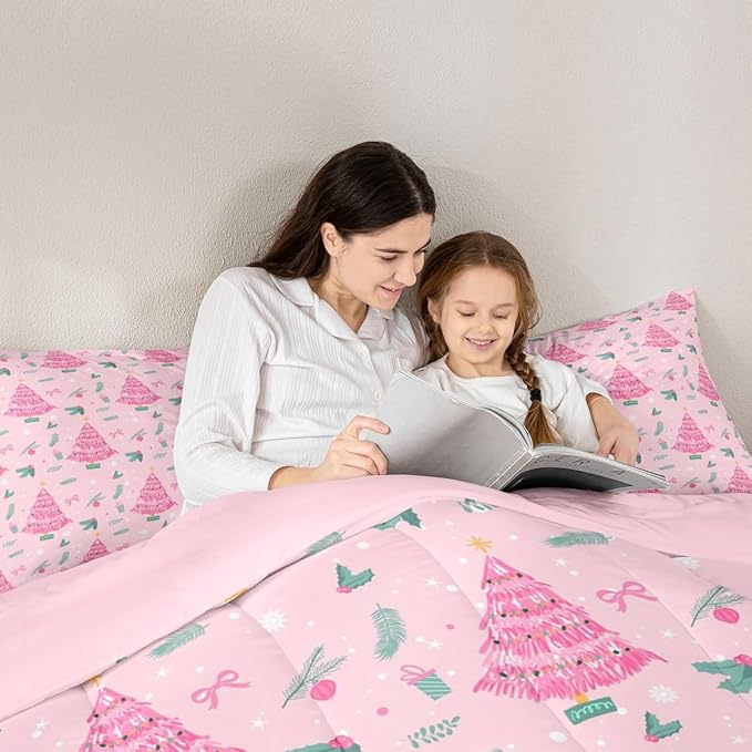 Feelyou Christmas Tree Comforter Set All Season Merry Christmas Bedding Set with 2 Pillow Cases Happy New Year Microfiber Kids Queen Bedclothes Xmas Bedroom Decor Duvet Quilt Soft Lightweight
