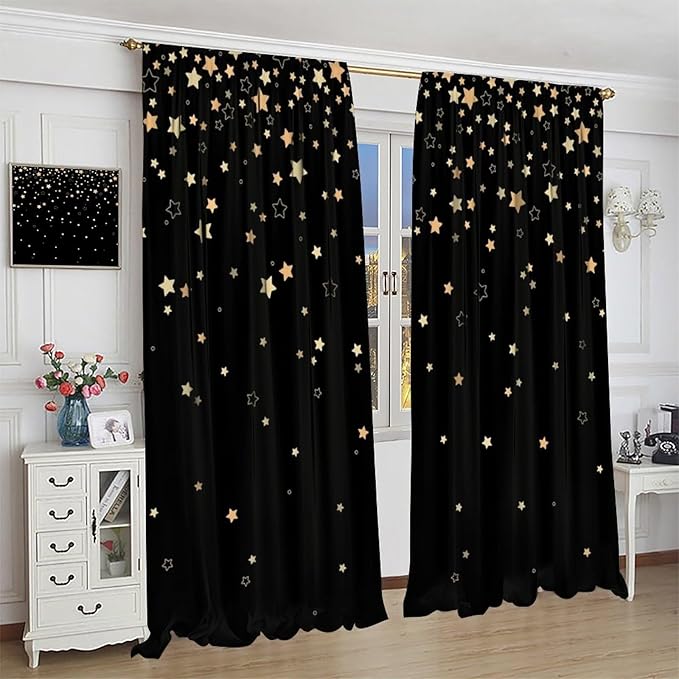 Star Celestial Blackout Curtain, Space Funny Fantasy Galaxy Starry Night Window Curtain for Kids Bedroom Nursery Toddler Room 72" W X 63" L