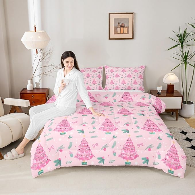 Feelyou Christmas Tree Comforter Set All Season Merry Christmas Bedding Set with 1 Pillow Cases Happy New Year Microfiber Kids Toddler Bedclothes Xmas Bedroom Decor Duvet Quilt Soft Lightweight