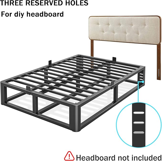 Metal Heavy Duty 18 inch Full Bed Frame with Rounded Corner and Headboard Hole Mattress Retainers 3500 LBS No Box Spring Needed Platform Noise Free Easy Assembly