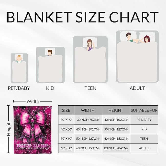 Custom Bow Blanket for Girls - Bow Blankets Gifts for Toddler, Kids - 40" x 50" Cozy Flannel Preppy Throws Stuff for Couch, Travel