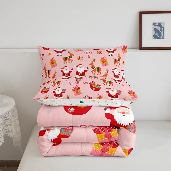 Feelyou Christmas Bedding Set for Kids Boys Girls Queen Size Santa Claus Comforter Set Ultra Soft Xmas Deer Elk Decor Comforter Duvet Quilt Bedroom Decor Christmas Decor Quilt