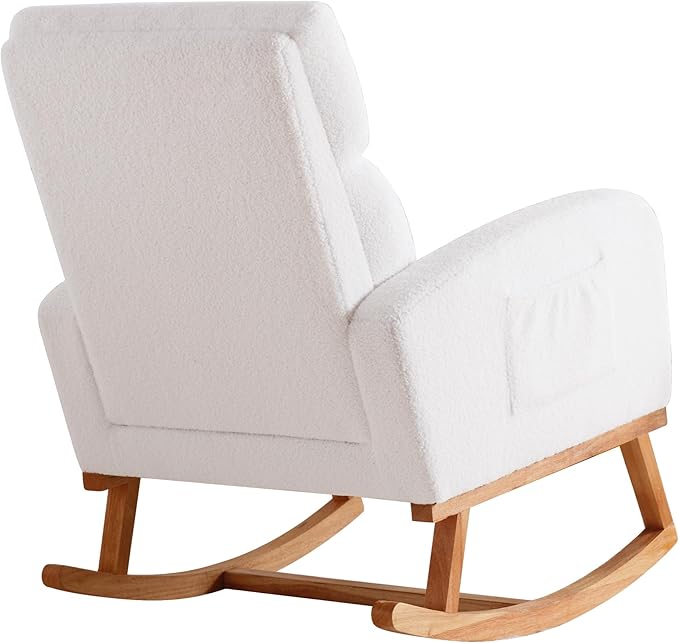 Rocking Chair Nursery with Foot Rest, Nursing Rocking Chairs for Mom Nursery, Teddy Rocker Glider with High Backrest for Living Room, Bedroom, White