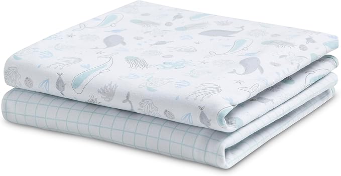 Delta Children 100% Organic Jersey Cotton Baby Receiving Blankets for Girls and Boys – 30x40 Inches - GOTS Certified (Pack of 2), Sea Life