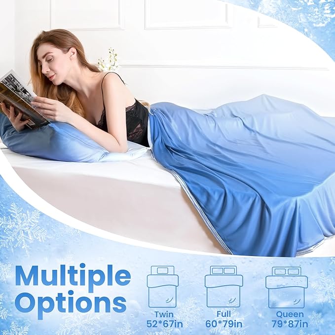 LUXEAR Cooling Blanket, Double-Sided Q-Max>0.5 Arc-Chill Summer Cold Blanket for Bed Sofa Chair Travel, Absords Heat to Keep Body Cool for Hot Sleeper & Night Sweats Adult Kids - Gradient Blue