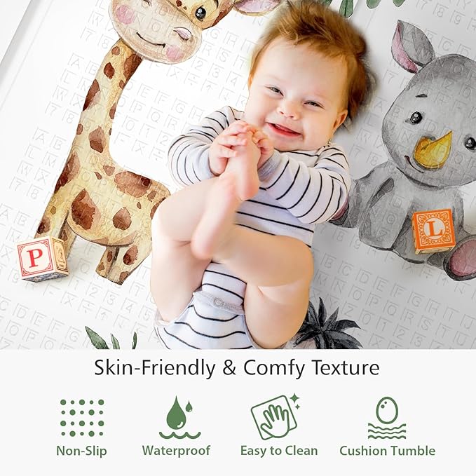 79x71 Extra Large Baby Play Mat for Floor, Foldable Foam Playmat for Babies 0-12 Months & Kids, Non-Toxic Waterproof Baby Mat for Floor, Thick Playpen Mat for Tummy Time Crawling