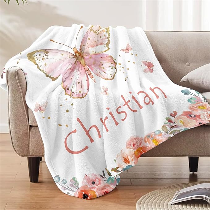 Ships Next Day, Personalized Baby Blankets, Custom Baby Blanket with Name for Girls,Gift for Chrismas Birthday Memorial Day, Customized Flannel Blanket for Kids Adults 40"X50"