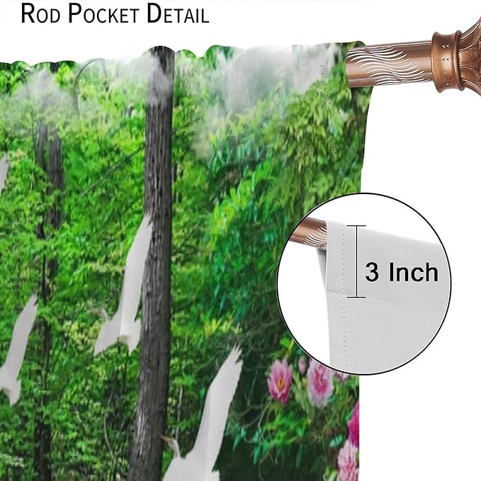 Nature Blackout Curtain, Waterfall Landscape Forest Swan Fish Pattern Rod Pocket Window Drapes, for Bedroom Living Room 63" W X 72" L