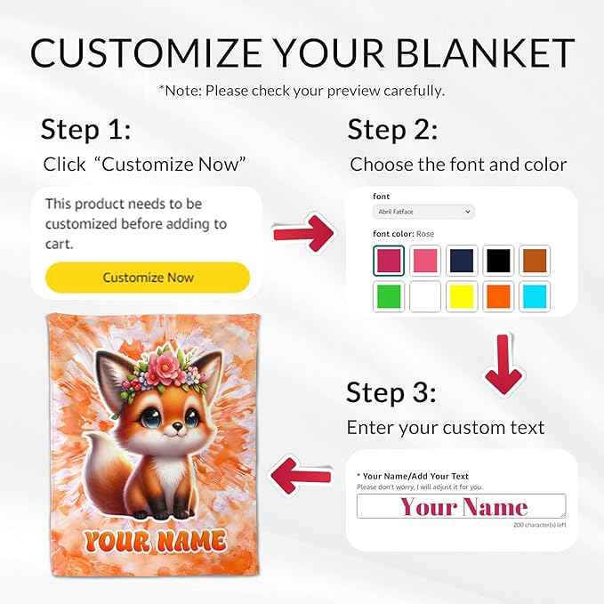 Personalized Fox Blanket for Adults - 60" x 80" Inches Women Throw Blankets for Fox Lovers - Plush Furry Animal Decor for Bed & Living Room