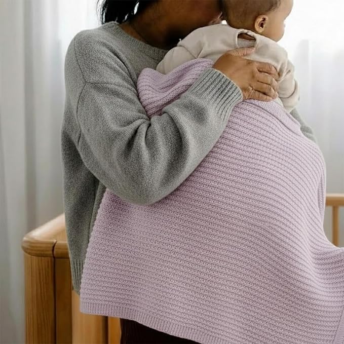 Baby Knit Blanket, 100% Cotton Waffle Patterns, Soft, Cozy, Lightweight Swaddle for Newborn & Infant Swaddling Beige Neutral, Perfect Baby Shower Ideas Lilac 28x36