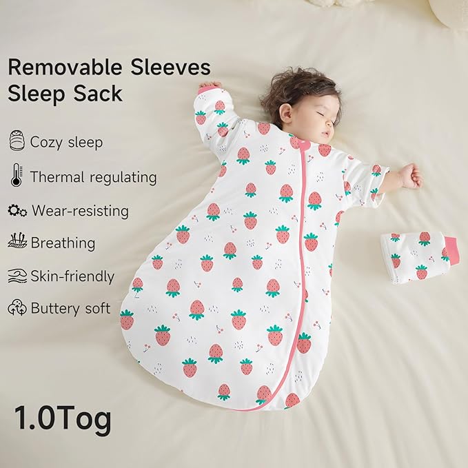 Baby Sleep Sack with Removable Sleeves, Breathable Wearable Blanket for Newborn & Toddler 6-36 Months, Cute Print