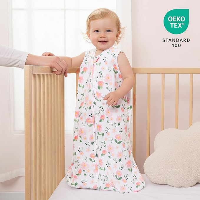 PHF Soft Baby Sleep Sack 18-24 Months 100% Organic Cotton Wearable Blanket, 2-Way Zipper 0.5 TOG Toddler Sleeping Sack 3 Pack, Comfy Sleep Bag for Baby Girls, Pink Floral (X-Large)