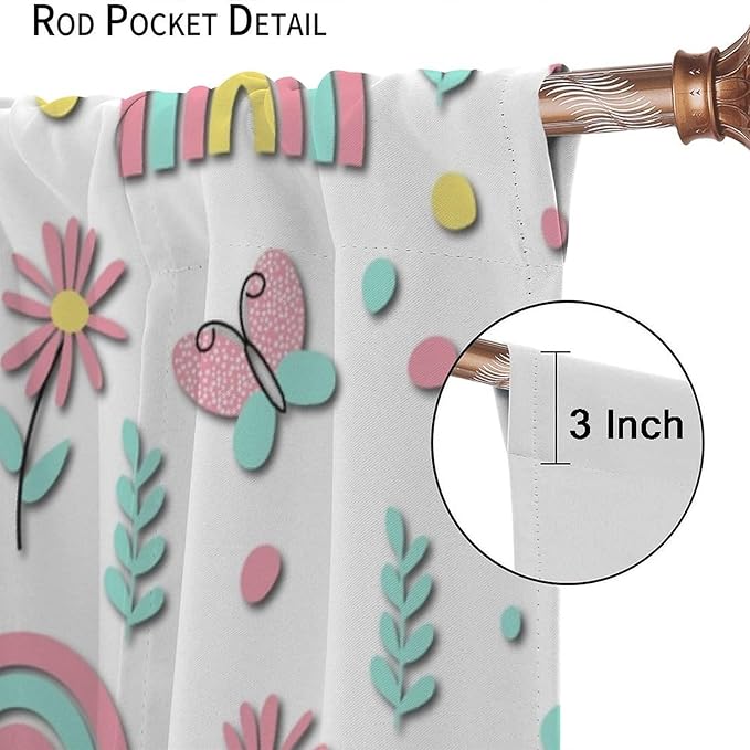 Kids Rainbow Curtains Boho Cartoon Colorful Stars Love Heart Lovely Abstract Art Pattern Print Window Drapes for Girl Bedroom Living Room Kitchen Decor,2 Panel Set,55Wx63H Inch Blackout