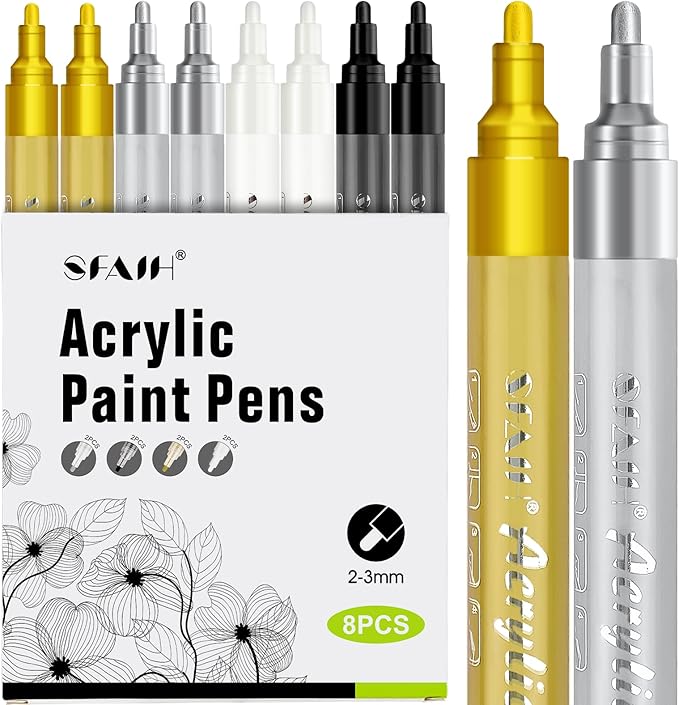 SFAIH Paint Markers Pens - 4 Colors 8 Pack Ultra-High Coverage Acrylic Paint Pens for Rock, Paper, Wood, Fabric, Glass, Metal, Ceramic, Painting, DIY Art Projects, Crafts, Large Capacity Permanent Ink