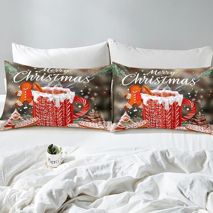 Manfei Christmas Duvet Cover Set Queen Size, Snowflake Pine Print Comforter Cover with 2 Pillowcases, New Year Theme Bedding Set 3pcs for Kids Boys Girls Bedroom Decor,No Comforter