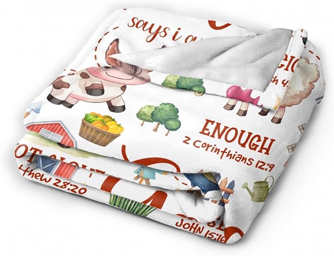 Farm Animal Blanket,Bible Verse Blanket, Christian Gifts, Cow Sheep Horse Chicken Dog Tractor Print Blankets,Cute Religious Gifts for Boys Girls Teens,Farm Animals Lover Room Bed Decoration, 50"x60"