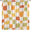 Orange Checkered Curtains,70s Vintage Twisted Checkered Window Drapes Colorful Groovy Trendy Wavy Hippie Grid Print Window Treatments for Kids Girls Bedroom Living Room Bathroom 42"W X 54"L