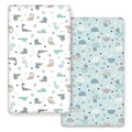 GRSSDER Stretchy Ultra Soft Jersey Knit Fitted Crib Sheets Set 2 Pack, Cozy Fits All Standard Crib Mattress Pads, Happy Dinosaurs Print for Boys and Girls