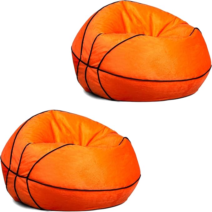 Big Joe Sports Ball Child-Sized Bean Bag Chair for Kids, 2 Pack, Basketball Plush, Ultra-Soft Lightweight Polyester Blend, 2.5 Foot Refillable