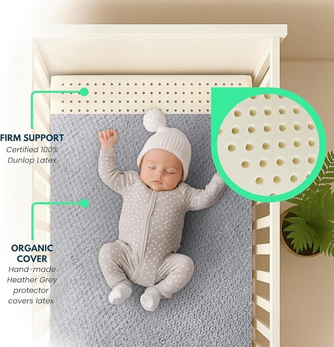 ORGANIC TEXTILES Organic Baby Mattress Topper with Heather Grey Cover - GOLS/GOTS Certified - Breathable, Hypoallergenic, 3" Standard (52"x28")