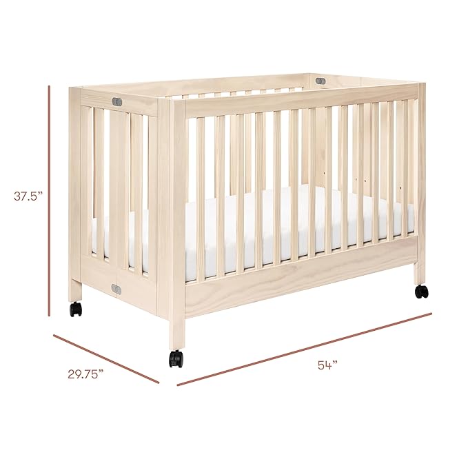 babyletto Maki Full-Size 2-in-1 Portable Folding Crib with Toddler Bed Conversion Kit in Washed Natural, Greenguard Gold Certified