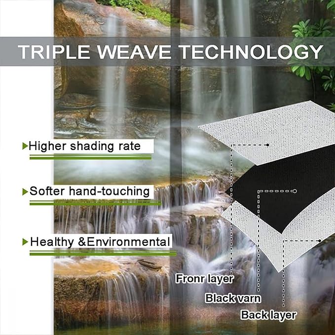 Waterfall Blackout Window Curtains, Rocky Waterfall to Pond Running Off Scenic Nature Themed Picture Print Window Drapes, for Living Room Bedroom 63x63in 2 Panels