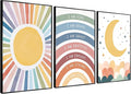 KBIERQN 3Pcs Boho Sun moon Wall Art Nursery Positive Affirmations Rainbow Poster Prints Bohemian Star Heart Canvas Picture for Toddler Baby Girls Room Playroom Bedroom Wall Decor 12x16in Unframed