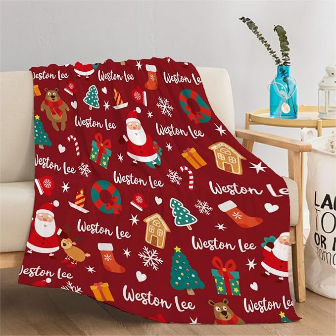 Custom Christmas Blanket | Personalized Blanket for Boys Girls | Plush Cozy Customized Name Blanket | Personalized Gifts Name Blanket for Birthday Christmas | 50"x60"-Teens/Travel Size