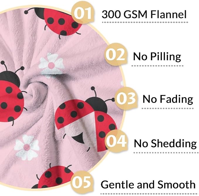 Ladybug Gifts for Women - 60 x 80 Inches Cute Lady Bug Blanket for Girls - Pink Fuzzy Soft Decor for Bed, Living Room
