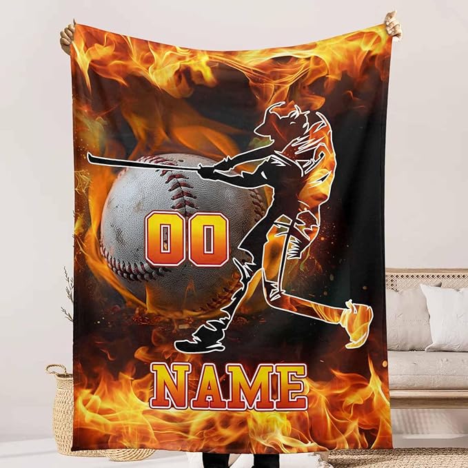 Ship Next Day, Personalized Balls Blanket with Name for Boys Girls, Sports Fan Throw Blanket - Basketball, Baseball, Football, Soccer, Custom Gift for Birthday Christmas, Cool for Baby, Kids,Teens