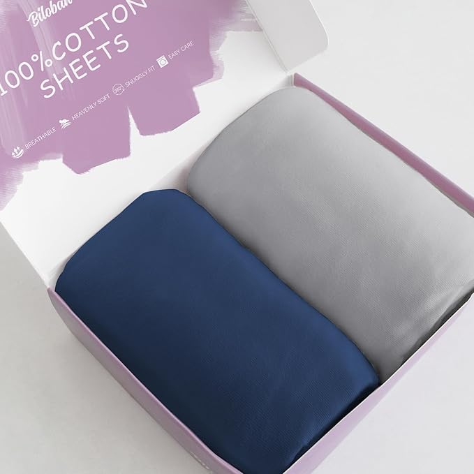 Bassinet Sheets Fit for Baby Delight, Semphis, Babybond and Koolerthings (3 in 1) Baby Bassinet Bedside Sleeper, 100% Cotton, 2 Pack, Ultra Soft Bassinet Sheet, Gray and Navy Blue