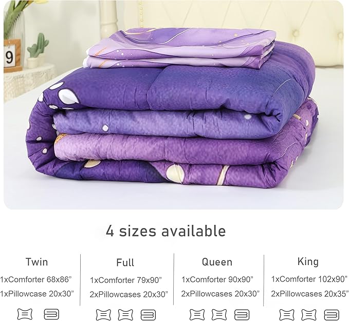 Purple Comforter Set Queen: Light Purple Watercolor Marble Bedding Set Abstract Artwork Gold Glitter Marbling Quilts Modern Aesthetic Bed Set for Women Adults Girls 3 Piece