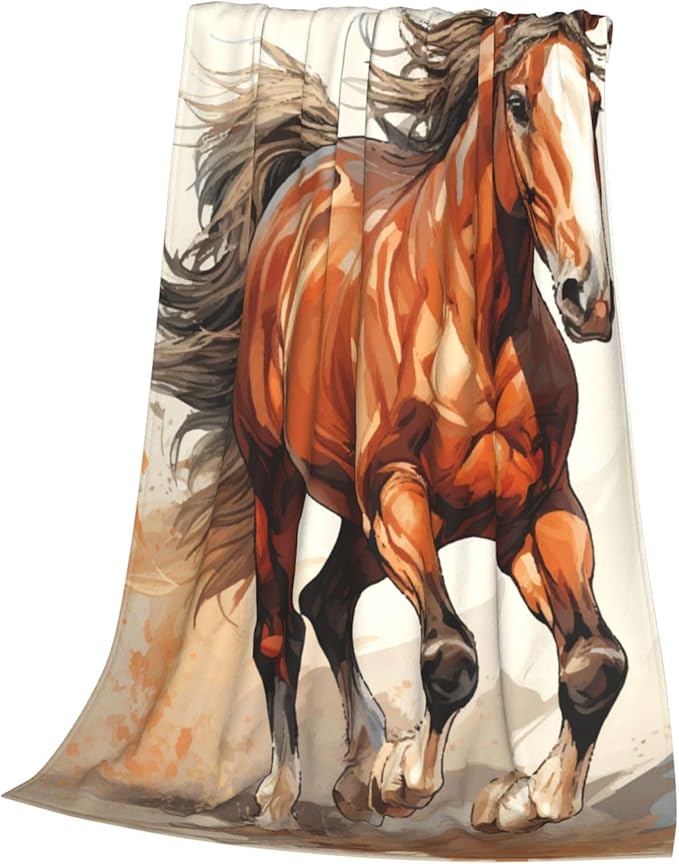 Horse Blanket for Boys Men Adults Fleece Flannel Running Horse Comfy Lightweight Throw Blankets for Couch Travel Bedding Decor 80x60 Inches