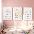 3 PCS Alphabet Numbers Framed Playroom Wall Decor,Classroom Must Haves,A Little Progress Each Day Boho Educational ABC Poster Wooden Sign for Baby Girl Kid Boy Toddlers,Neutral Preschool English Letters Nursery Decor for Homeschool Kindergarten Kids Le...