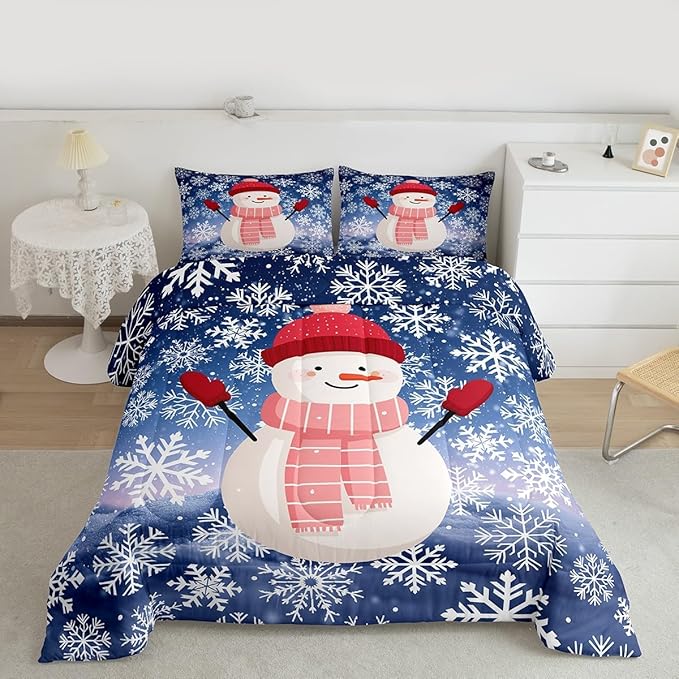 Feelyou Christmas Kids Comforter Set Twin Size Snowman Purple Blue Gradient Bedding Set Xmas Snowflakes Duvet Quilt for Kids Boys Girls Bedroom Winter Snow Decor Microfiber Ultra Soft Breathable