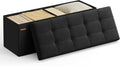 SONGMICS MAZIE Collection - 43 Inches Folding Storage Ottoman Bench, Ottoman Foot Rest, End of Bed Bench, Storage Chest, Load 660 lb, for Living Room, Bedroom, Entryway, Ink Black ULSF077B01