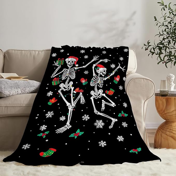 Gothic Fleece Blanket Christmas Skull Throw Blankets for Girls Boys Super Soft Warm Flannel Funny Throws Gifts for Men Women Cozy Fuzzy Plush Stuffed Couch Bed Bedding Decor 50"x40"