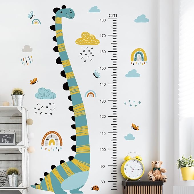 Jungle Animals Height Chart Sticker for Kids Height Measurement Growth Chart Wall Decals Cartoon Animals Giraffe Elephant Height Measurement Ruler Wall Decor for Kids Classroom Decor (Dinosaur)