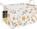 HUNRUNG Rectangle Storage Basket Cute Canvas Organizer Bin for Pet/Children Toys, Books, Clothes Perfect for Rooms/Playroom(Rec-Orange Flower)
