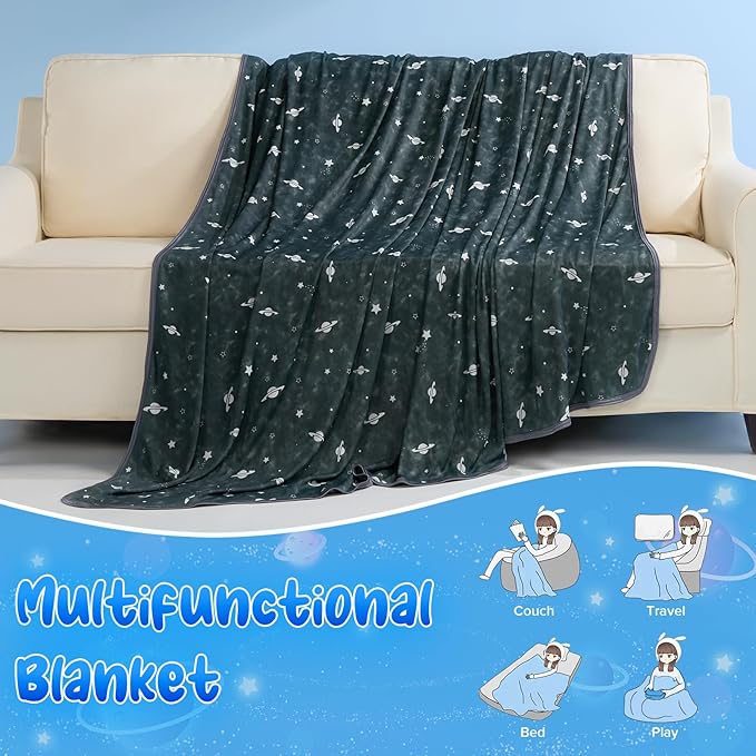 LUXEAR Cooling Glow in The Dark Star Cosmic Blanket for Boys Girls - Gift Throw Keep Child/Adults Cool All Night - Soft Breathable Summer Blanket for Bed Sofa -79x86in
