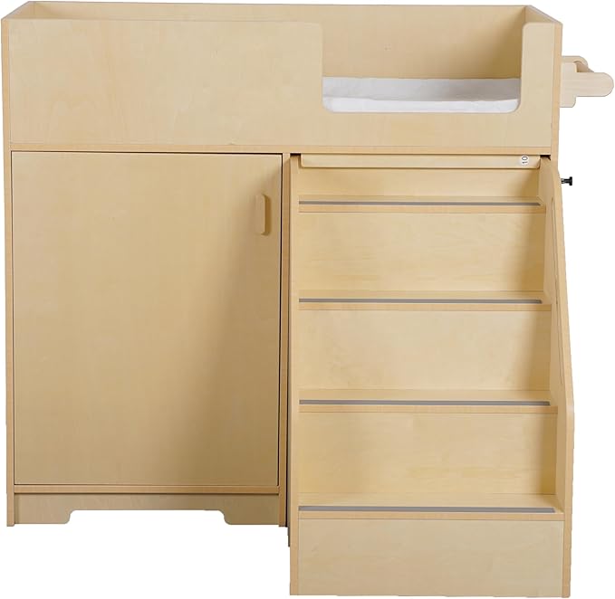 Portable Changing Table Dresser with Stairs on Wheels – Wooden Diaper Changing Station with 2 Storage Shelves, Paper Roller, and Changing Pad - Perfect for Babies and Toddlers