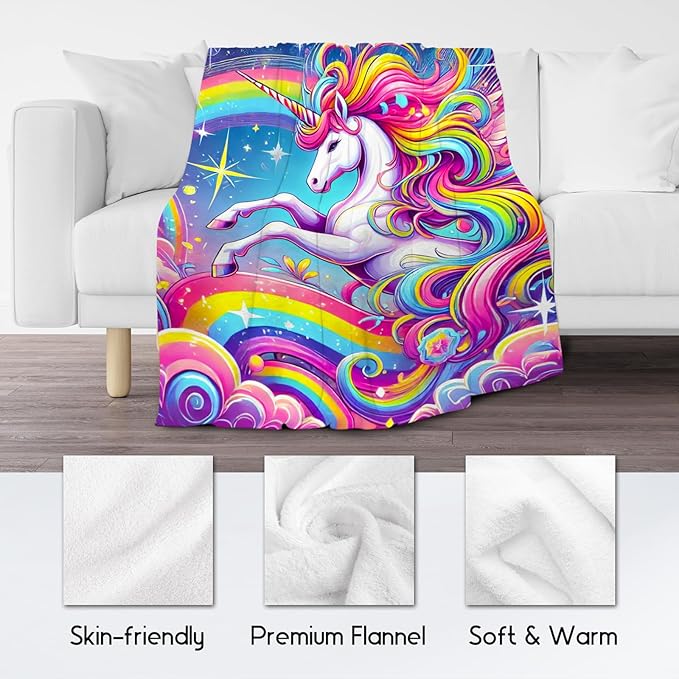 Unicorn Blankets - Kids Blanket Gifts for Girls - Flannel Soft Cute Throws for Room Decor, Couch,Bed - 60"x80"