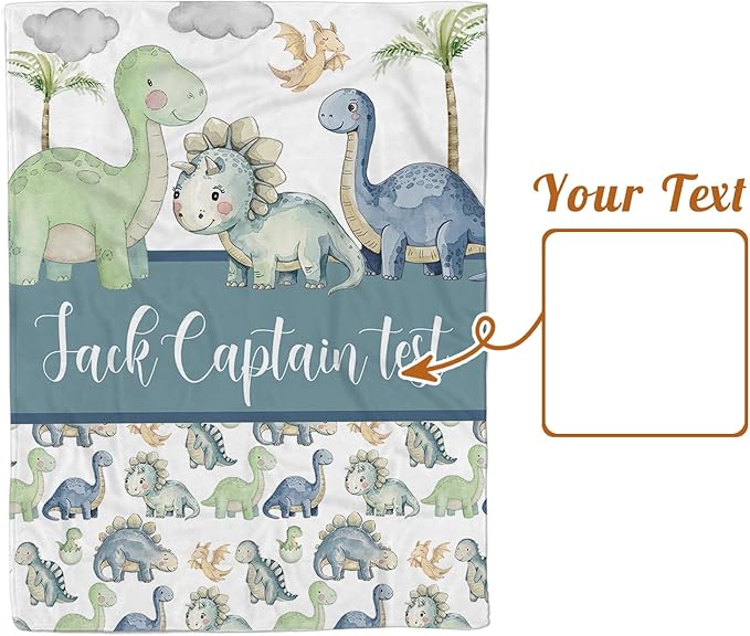 Personalized Baby Name Blanket for Boy Girl, Soft Flannel Blanket with Double Layer Dotted Backing for Newborn, Nursery Crib with Green Dinosaur Design, Baby Blanket Customized Gifts(47" x60)
