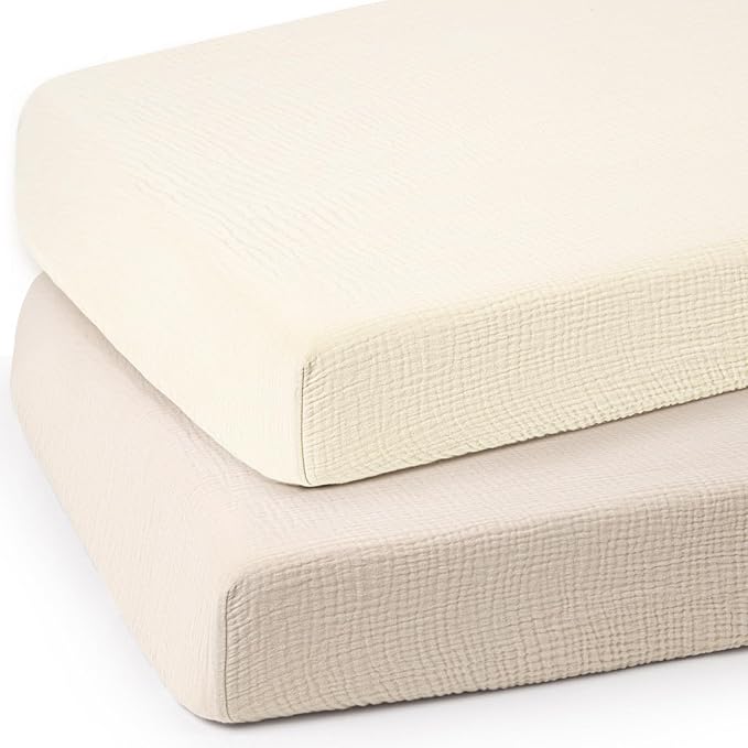 lulumoon Mini Crib Sheets Muslin: Soft Cotton Fitted Mini Crib Mattress Sheets for Boys and Girls 2Pack