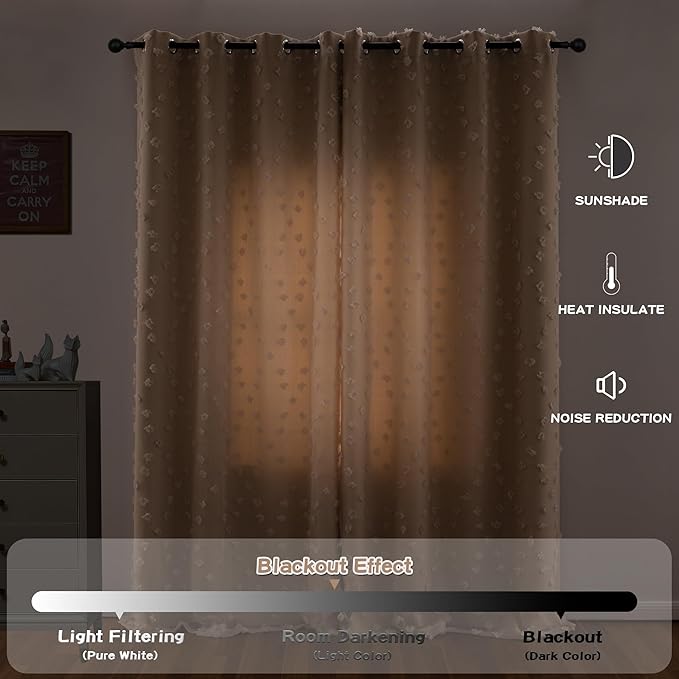 MYSKY HOME Beige Curtains for Bedroom 72 Inches Long Nursery Curtains Pom Pom Beige Sheer Curtains for Girls Room Double Layer for Toddler Bedroom Grommet Room Darkening Window Panels 52 x 72 Inch