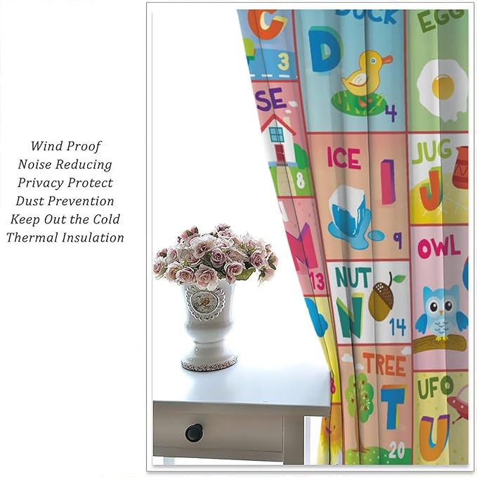 Colorful ABC Classroom Nursery Curtains Kids Alphabet Learning Baby Boys Girls Curtain with Rod Pocket for Children Toddler Playroom Home Drapes Window Treatments 2 Panels Set 63" W X 63" L