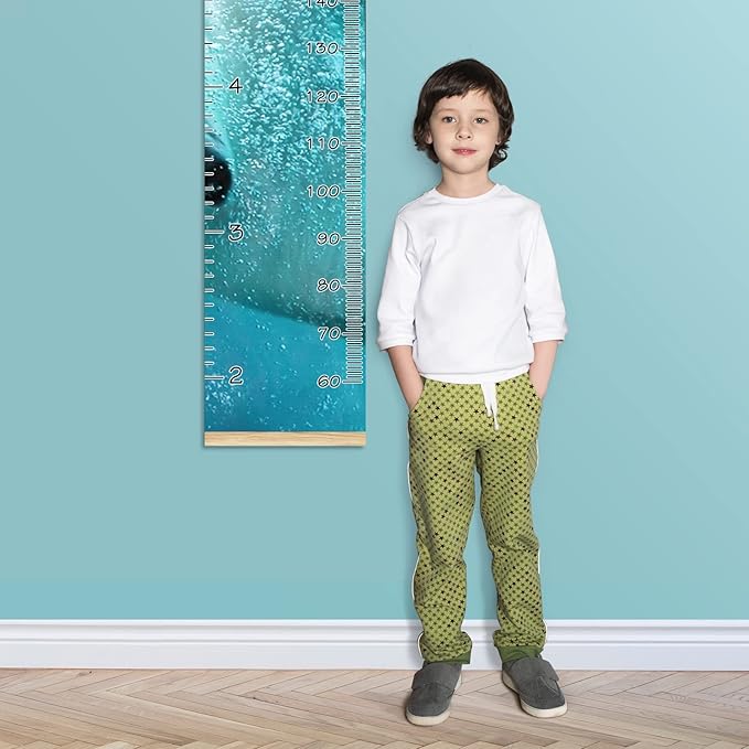 Personalized Kids Name Growth Chart Ruler for Wall Wood Frame Height Measure Chart 13.4x56 in Linen Hanging Height Growth Chart Funny Polar Bear Swimming Kids Room Decor