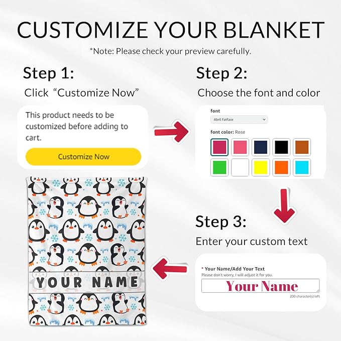 Personalized Penguin Blanket Gifts for Girls Women - 50" x 60" Inches Penguin Throw Blanket - White Soft Warm Throws for Couch, Bed & Travel