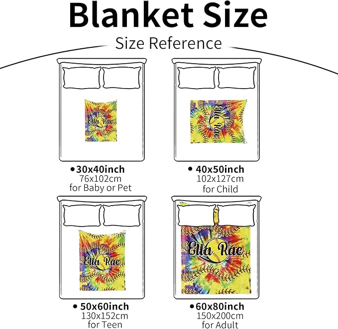 Personalized Softball Kids Blanket with Name and Number - Custom Sport Bed Blankets Gift for 0-3 Months Baby Essential - Super Warm and Comfortable 50x60inch