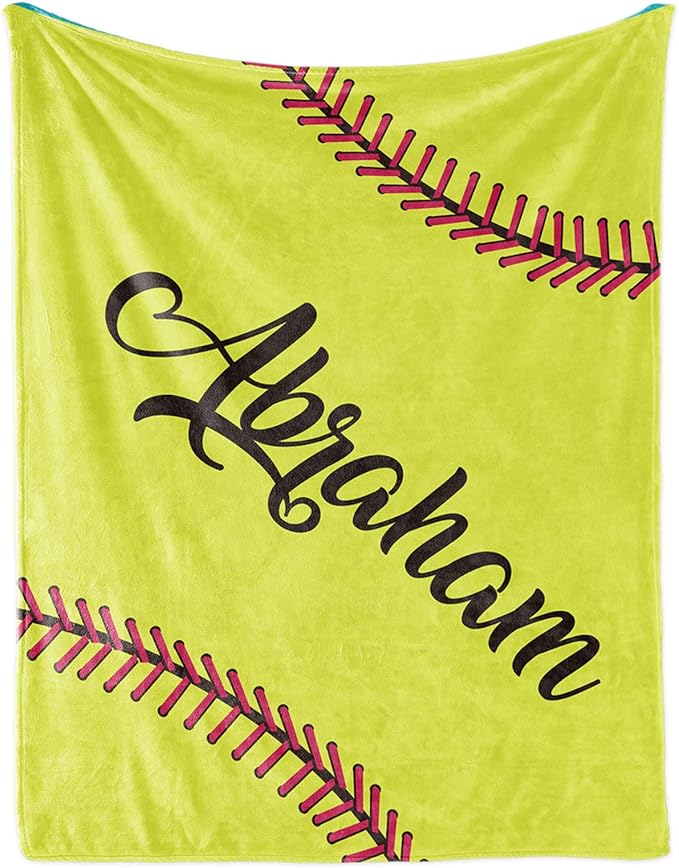 Personalized Softball Kids Blanket with Naumber and Name - Custom Sport Bed Blankets Gift for 0-3 Months Baby Essential and Warm 50x60inch